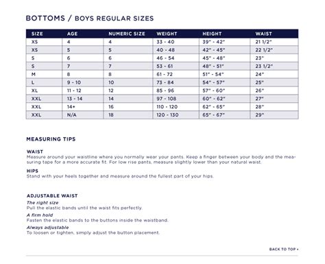 gap size chart boys.